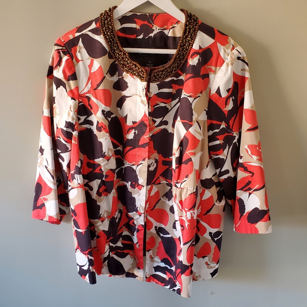 Lane Bryant 16 Bohemian Hawaiian Tropical Floral Resortwear Beaded Peplum Blazer - Picture 2 of 16